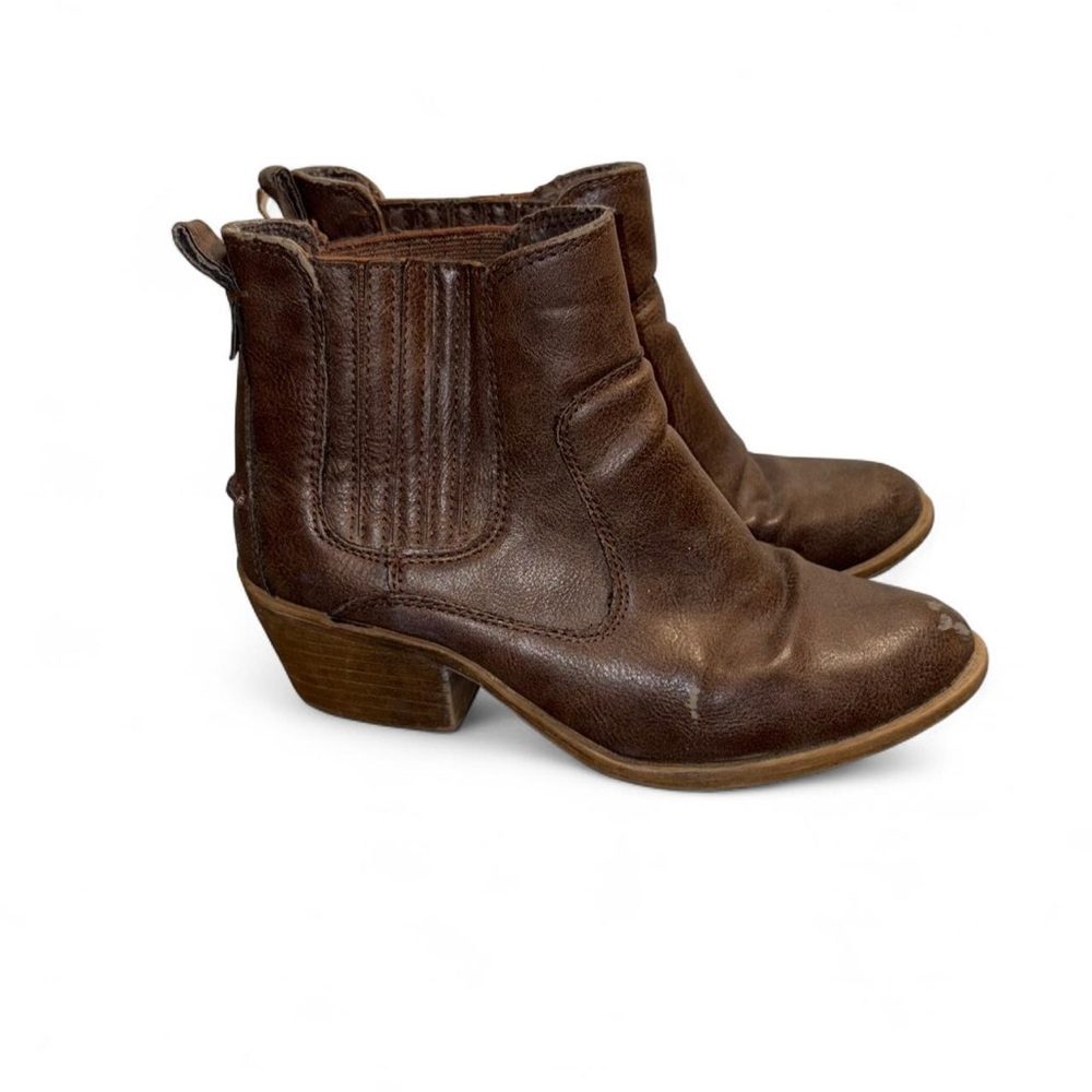 Forever 21 Brown Leather Ankle Booties with Low Block Heel